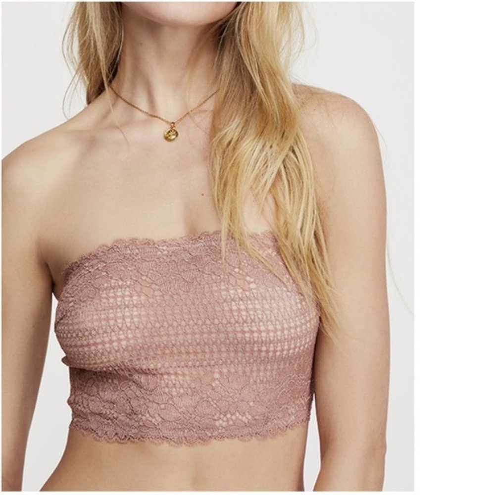 FREE PEOPLE Camila Bandeau Strapless Lace Bralette Blush Pink Nude Tan Bra XS